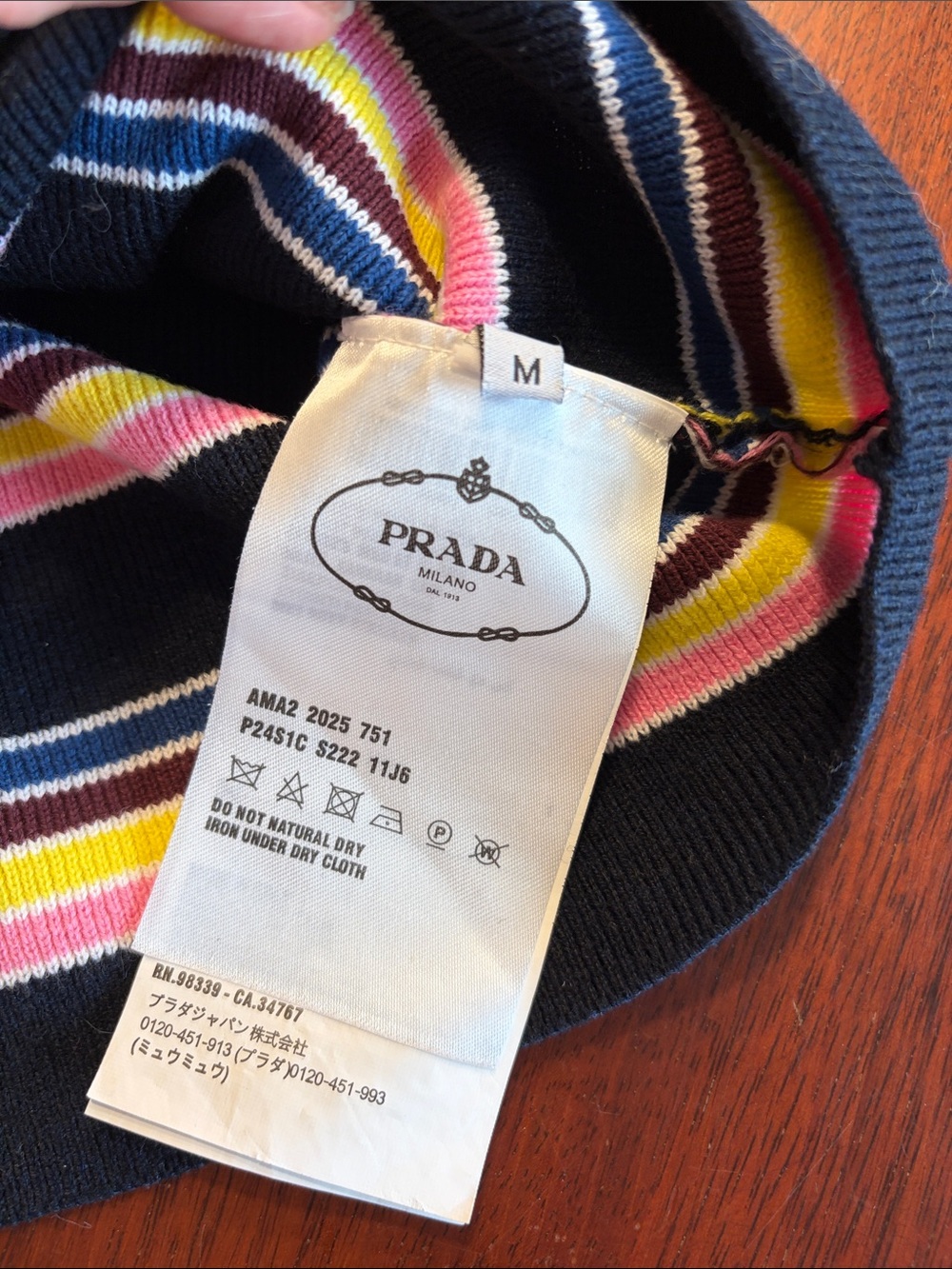 Prada Navy Striped Knit Tank with Pink, Yellow & White Bands - Picture 4 of 4